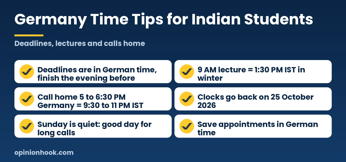 Germany time tips for Indian students: deadlines, lectures and calls home