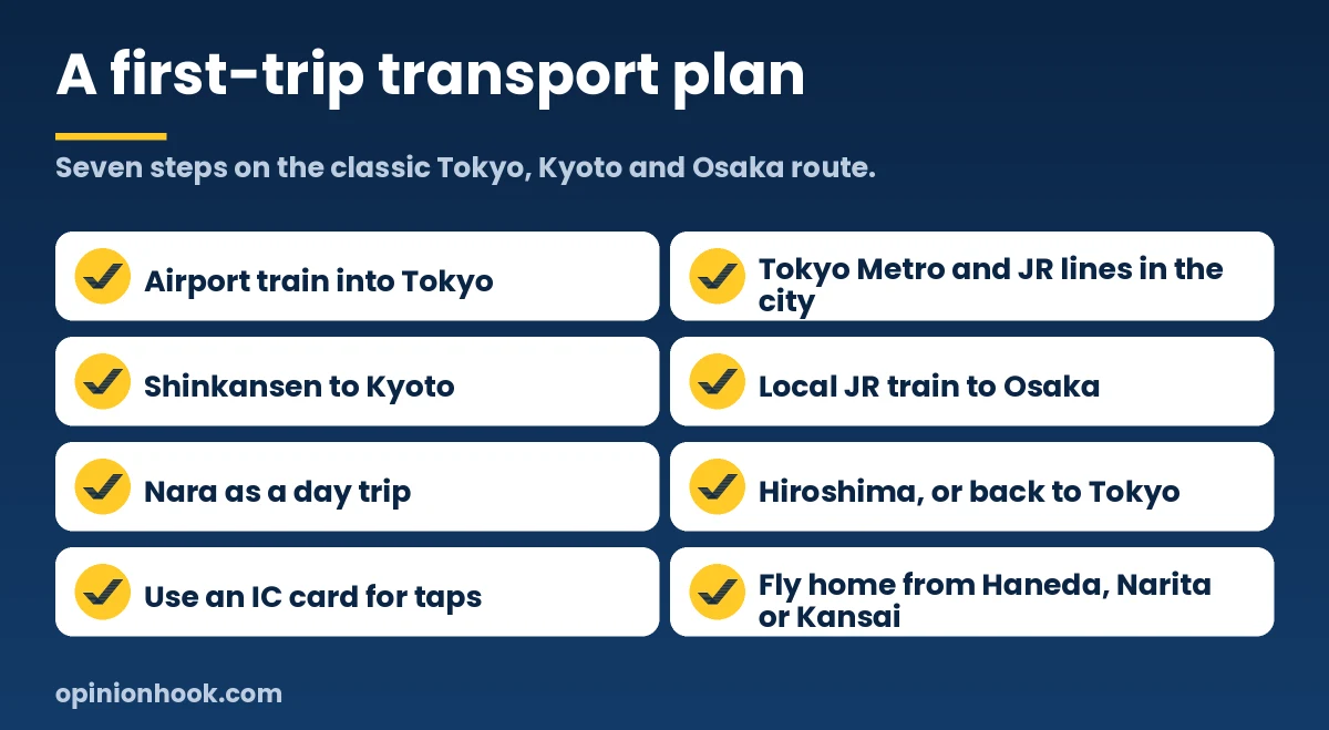 Checklist of steps in a first-trip transport plan for Japan